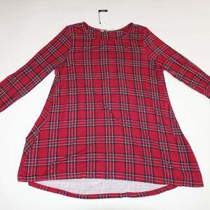 Khakis & Company Women's Tunic Tee Blouse Medium NWT Long Sleeves Plaid Red Top